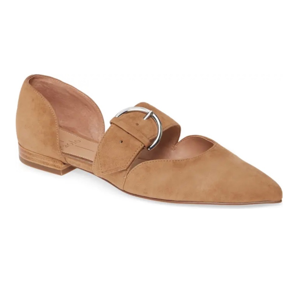 LINEA PAOLO Dean Pointy Toe Flat Tan Suede D’Orsay